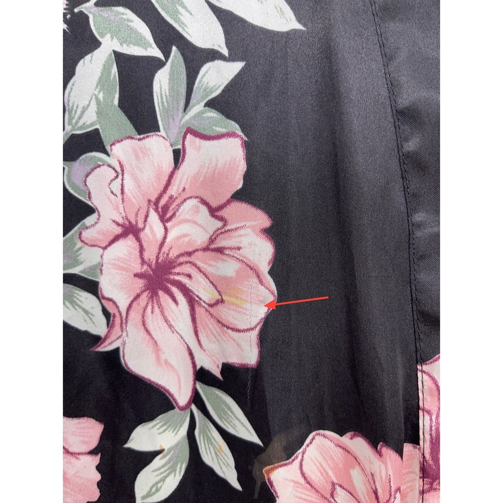 Black Pink Floral Kimono Robe 2XL/3XL Pockets Satin Loungewear - Picture 5 of 11